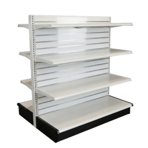 Slatwall Backed Double Sided Gondola Shelving Starter Unit | White | 6 Shelves | Madix Compatible