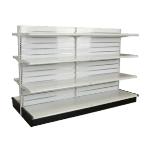 Slatwall Backed Double Sided Gondola Shelving Starter Unit | White | 2 Rows | Madix Compatible
