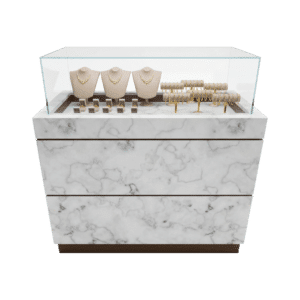 White Marble & Dark Wood Jewelry Display Case