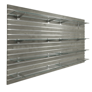 Gray Woodgrain Slatwall Panel Shelving Bundle | 8 Shelves