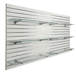 White Woodgrain Slatwall Panel Shelving Bundle | 6 Shelves