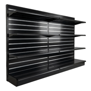 Slatwall Backed Gondola Wall Shelving Starter Unit | Black | 2 Rows | Madix Compatible