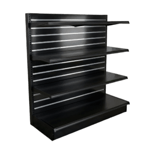 Slatwall Backed Gondola Wall Shelving Starter Unit | Black | 3 Shelves | Madix Compatible