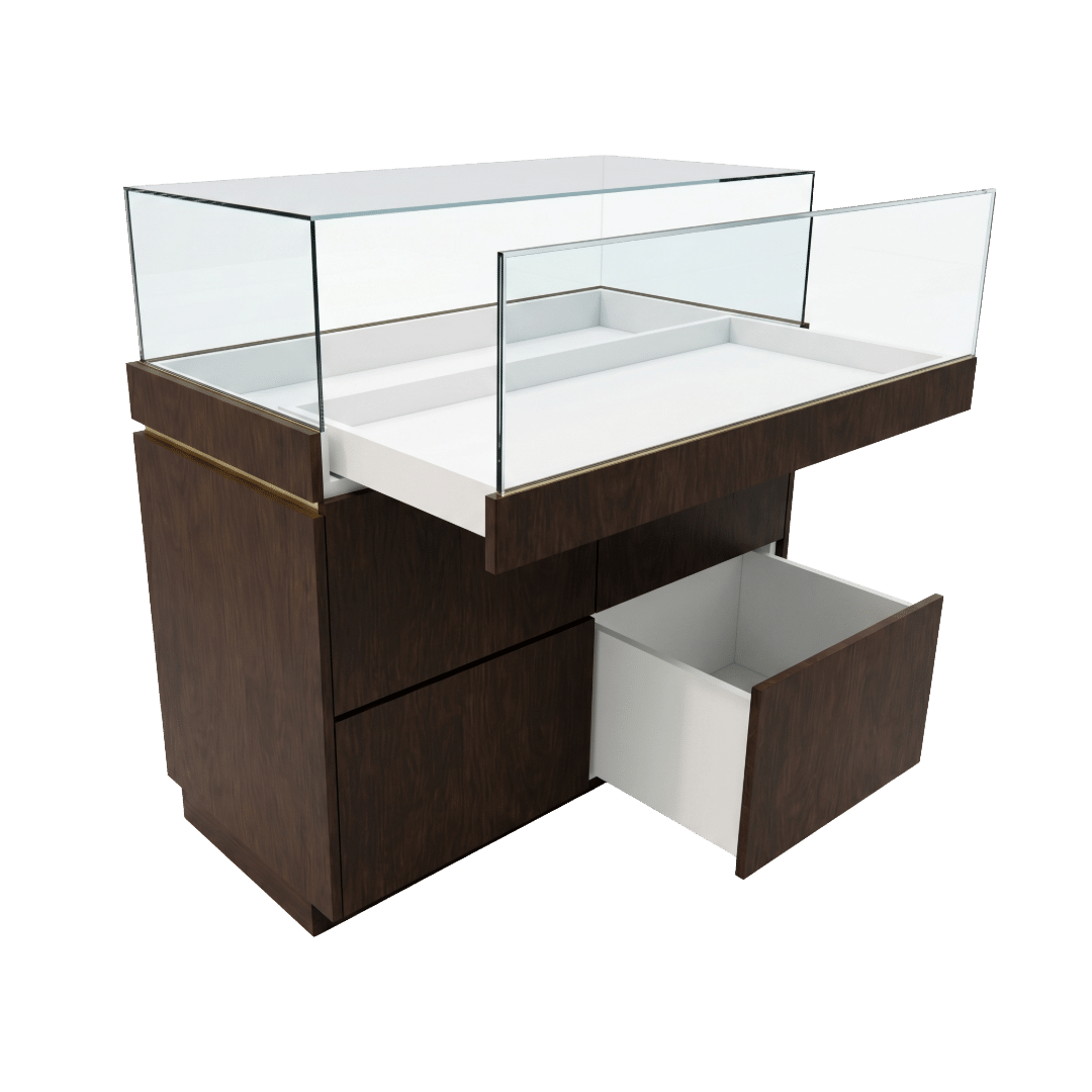 Dark Brown Wood & Gold Jewelry Display Case - Image 4