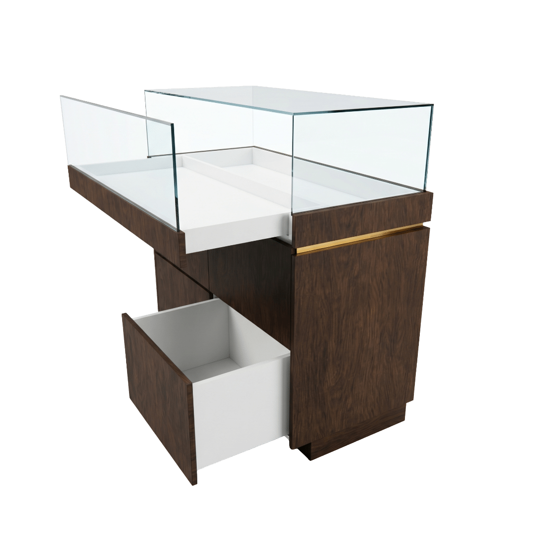 Dark Brown Wood & Gold Jewelry Display Case - Image 2