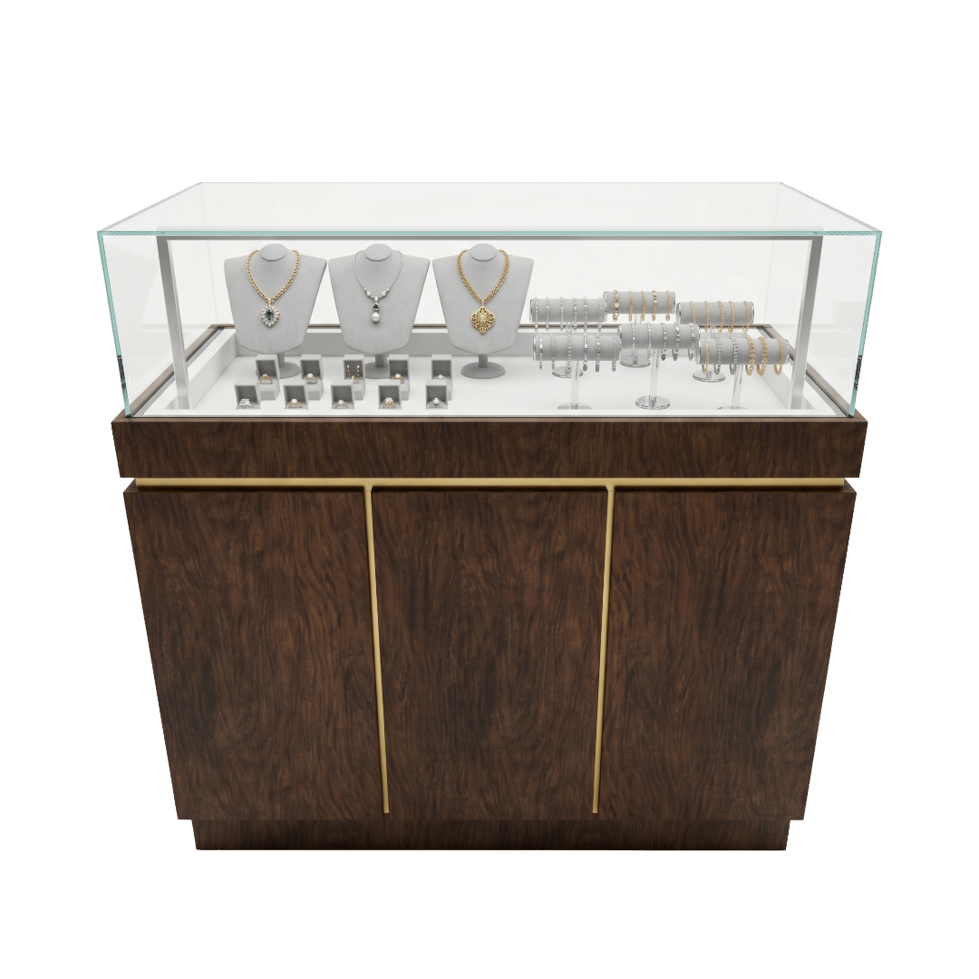 Dark Brown Wood & Gold Jewelry Display Case