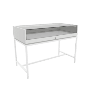 Thin Frame Display Case with Inline Base | Gloss White Wood & Gloss White Frame