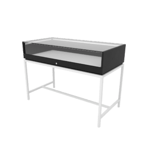 Thin Frame Display Case with Inline Base | Matte Black Wood & Gloss White Frame
