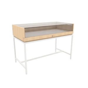 Thin Frame Display Case with Inline Base | Raw Oak Wood & Gloss White Frame