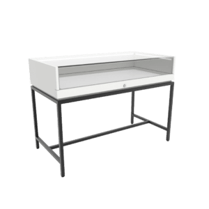 Thin Frame Display Case with Inline Base | Gloss White Wood & Matte Black Frame