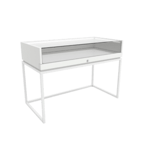 Thin Frame Display Case with Open Base | Gloss White Wood & Gloss White Frame