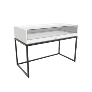 Thin Frame Display Case with Open Base | Gloss White Wood & Matte Black Frame