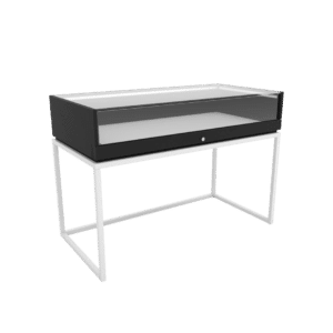 Thin Frame Display Case with Open Base | Matte Black Wood & Gloss White Frame