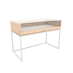 Thin Frame Display Case with Open Base | Raw Oak Wood & Gloss White Frame
