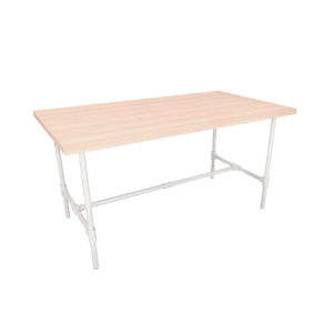 Pipeline Large Nesting Table | Gloss White Frame with Raw Oak Top