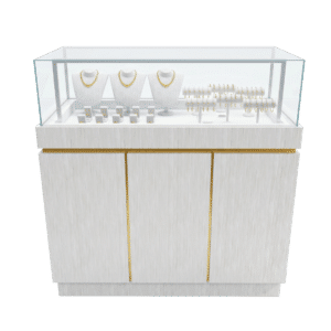 Brushed White Wood & Gold Jewelry Display Case