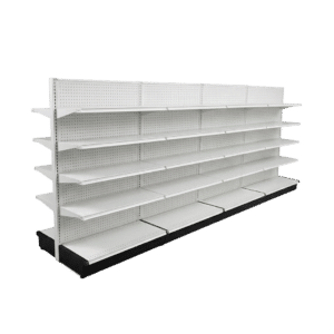White Double Sided Gondola Shelving Starter Unit | 4 Sections & 4 Rows | Madix Compatible | 192"W x 16"D x 72"H