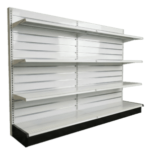 Slatwall Backed Gondola Wall Shelving Starter Unit | White | 2 Rows | Madix Compatible