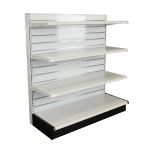 Slatwall Backed Gondola Wall Shelving Starter Unit | White | 3 Shelves | Madix Compatible