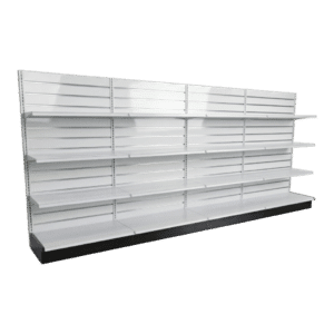 Slatwall Backed Gondola Wall Shelving Starter Unit | White | 4 Rows | Madix Compatible
