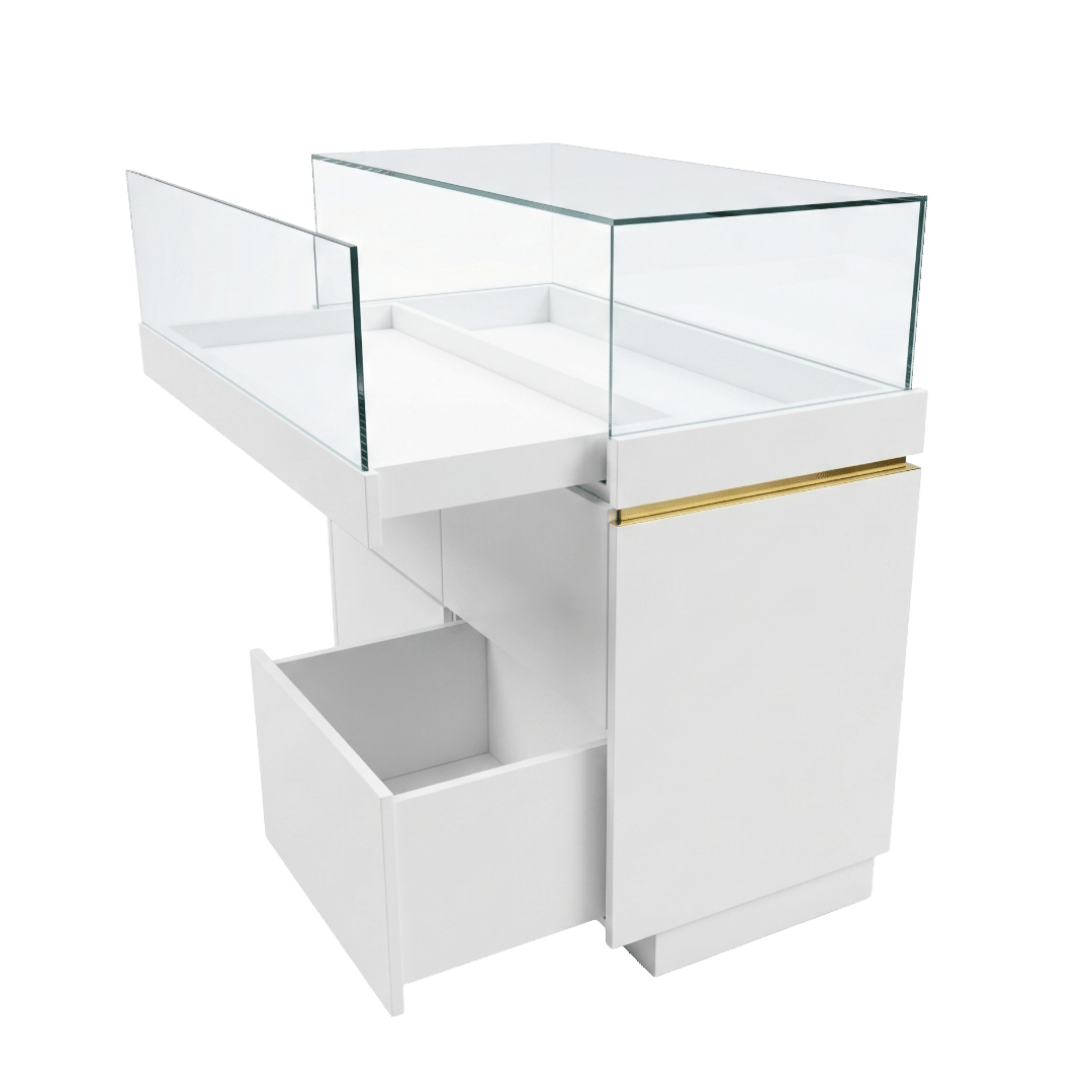 White & Gold Squared Jewelry Display Case - Image 4