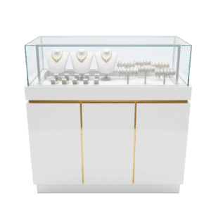 White & Gold Squared Jewelry Display Case