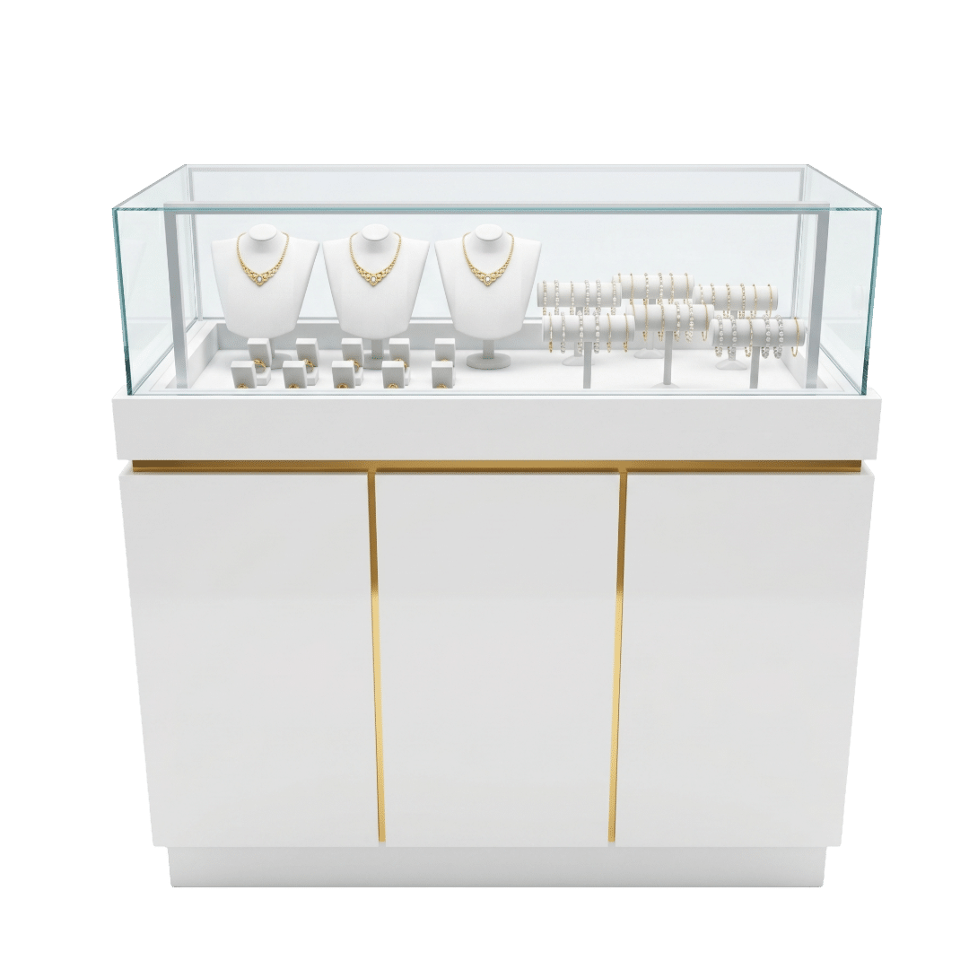 White & Gold Squared Jewelry Display Case