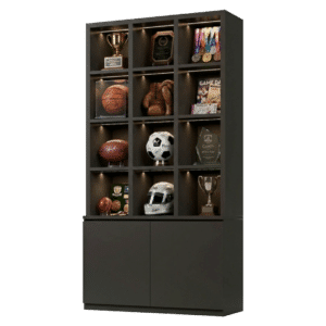 Black Sports Memorabilia Cubby Cabinet with LED Lighting