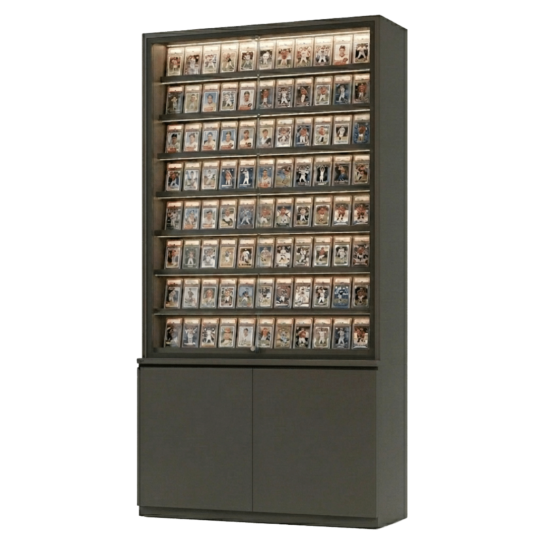 Black Sports Card Wall Display Case with Cabinets