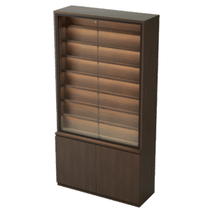 Brown Wood Sports Card Wall Display Case with Cabinets