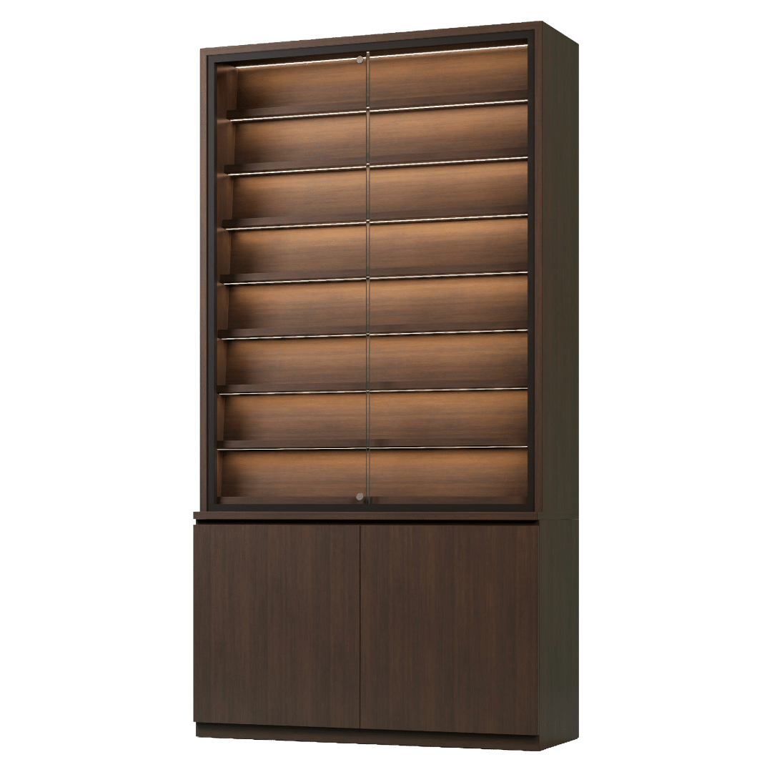 Brown Wood Sports Card Wall Display Case with Cabinets - Image 3