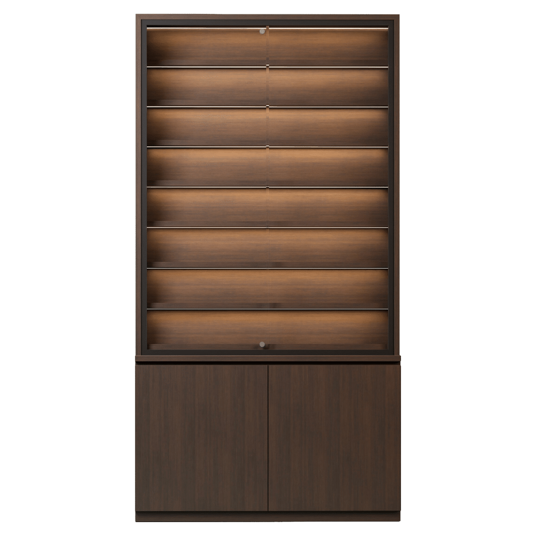 Brown Wood Sports Card Wall Display Case with Cabinets - Image 2