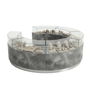 Pewter Brush & Silver Circular Jewelry Display Case Island