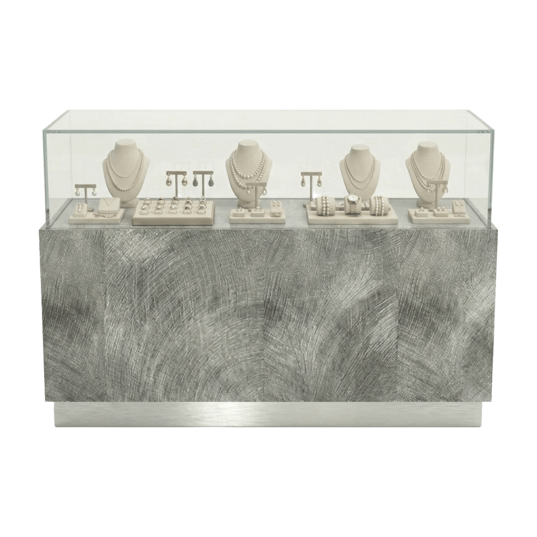 Ice Onyx and Gold jewelry display case design rendering