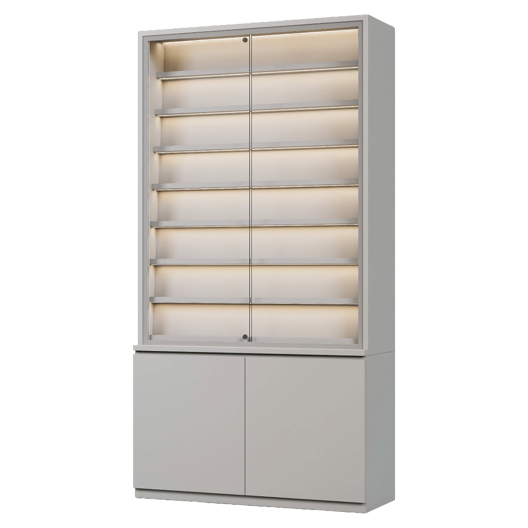 White Sports Card Wall Display Case with Cabinets - Image 3