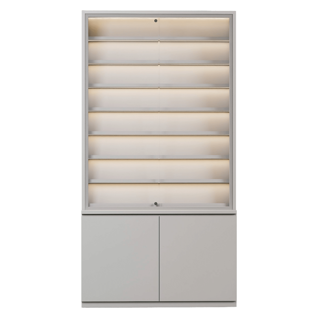 White Sports Card Wall Display Case with Cabinets - Image 2