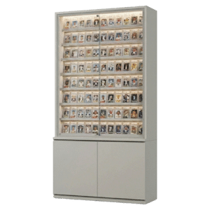 White Sports Card Wall Display Case with Cabinets