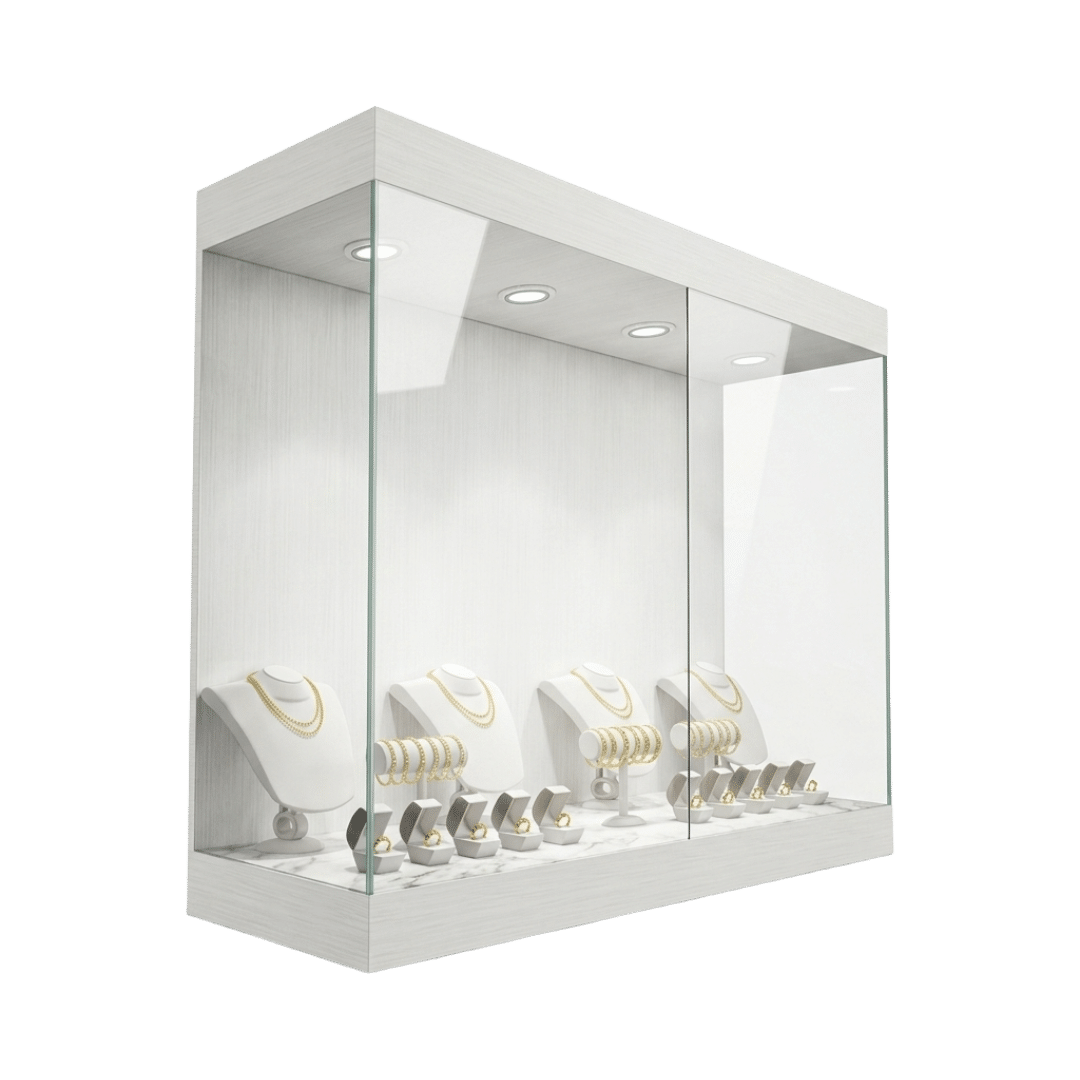 White Woodgrain Jewelry Wall Display Case - Image 4