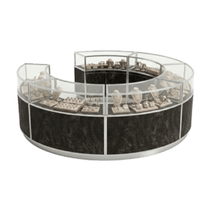 Black Bardiglio & Silver Circular Jewelry Display Case Island