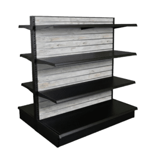 Barnwood Slatwall Backed Black Double Sided Gondola Shelving Starter Unit | 6 Shelves | Madix Compatible | 48" x 54"