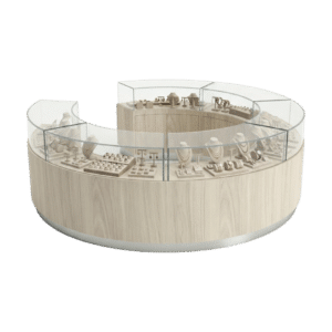 Ivory Birch & Silver Circular Jewelry Display Case Island