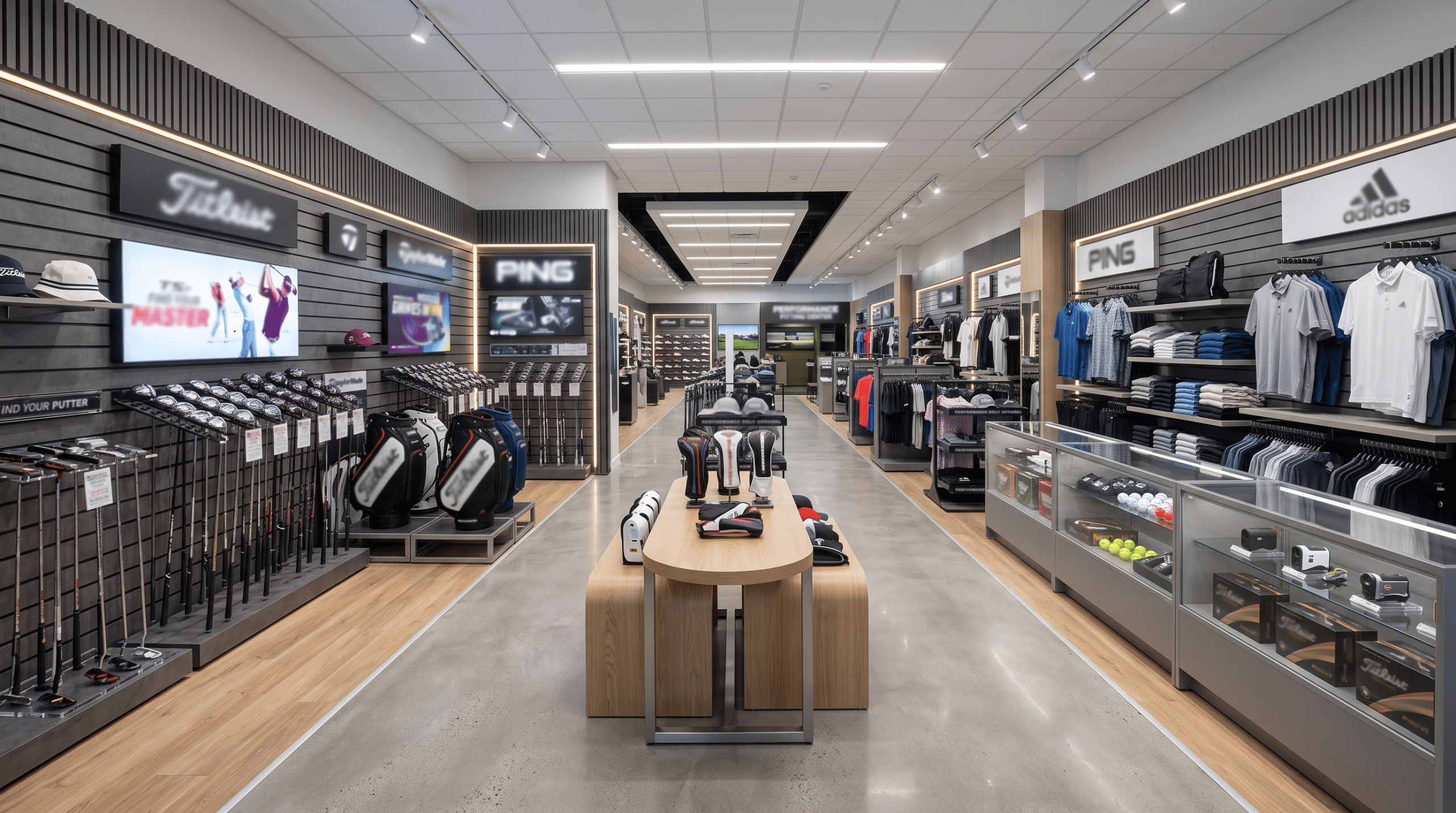 Custom Slatwall and Display Cases in Golf Shop