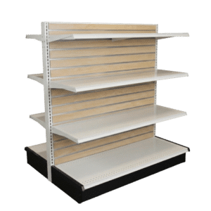 Maple Slatwall Backed White Double Sided Gondola Shelving Starter Unit | 6 Shelves | Madix Compatible | 48" x 54"