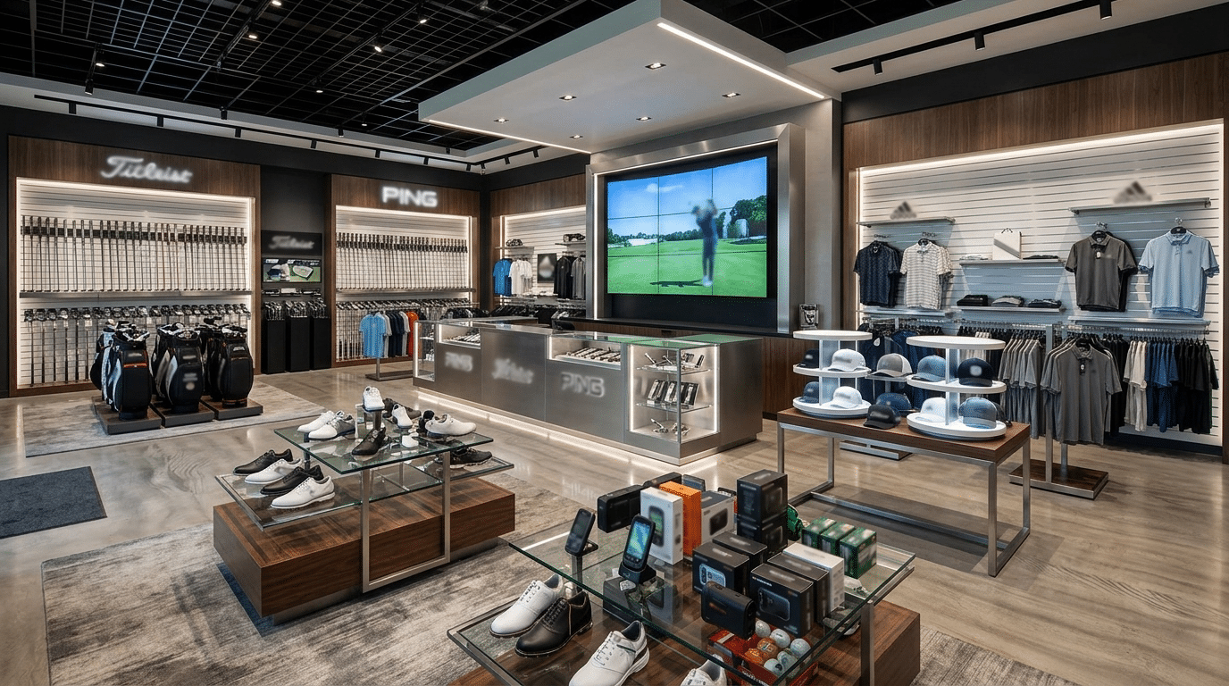White Slatwall and Custom Checkout Counter in Golf Shop