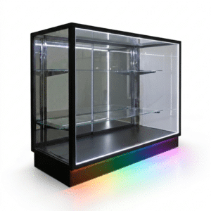 48" Black Extra Vision Display Case with RGB Base Strip | Mirrored Back