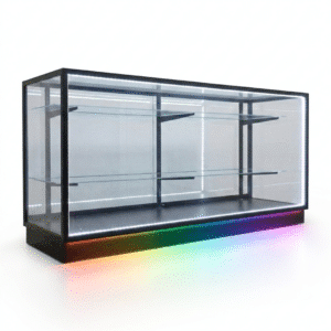 70" Black Extra Vision Display Case with RGB Base Strip | Mirror Back