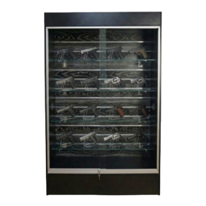 78" Black Woodgrain Slatwall Backed Gun Wall Display Case
