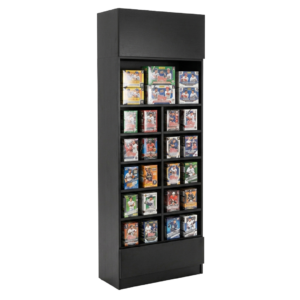 Black Sports Card Tall Wall Cubby Display Case with Drawer