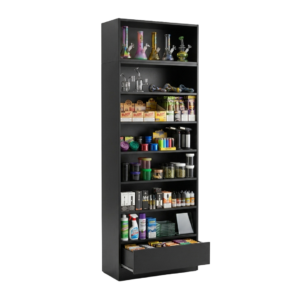 Black Smoke Shop Shelf Display Case with Drawer
