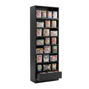 Black Sports Card Shelf Display Case with Drawer